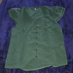 SHEIN Dark Green Kids Blouse with Button Detail